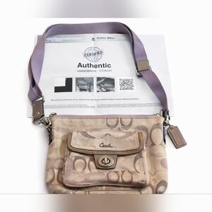 👜 Vintage 2000s Coach Signature Jacquard Crossbody – Y2K Beige Lavender